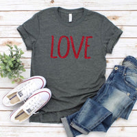 LOVE Valentine's Day Glitter Shirt with Red Letters